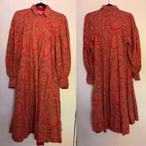 60s/70s Kenzo unique balloon sleeve babydoll paisley print dress size SM
